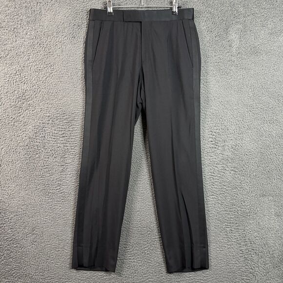 Brooks Brothers Pants Mens 30x29 Black Tuxedo Pants Wool Satin Stripe Formal USA - Picture 1 of 14